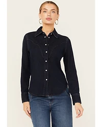 Wrangler Women's Dark Wash Slim Yoke Long Sleeve Pearl Snap Western Shirt