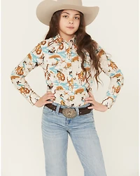 Cruel Girl Girls' Cowgirl Printed Long Sleeve Snap Western Shirt