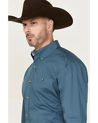 George Strait by Wrangler Men's Solid Long Sleeve Button-Down Stretch Western Shirt