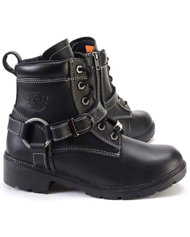 Milwaukee Leather Women's 7" Lace-To-Toe Harness Motorcycle Boots - Round Toe