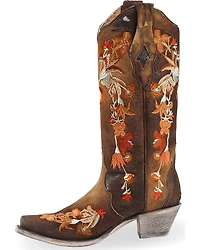 Corral Women's Floral Embroidered Lamb Western Boots - Snip Toe