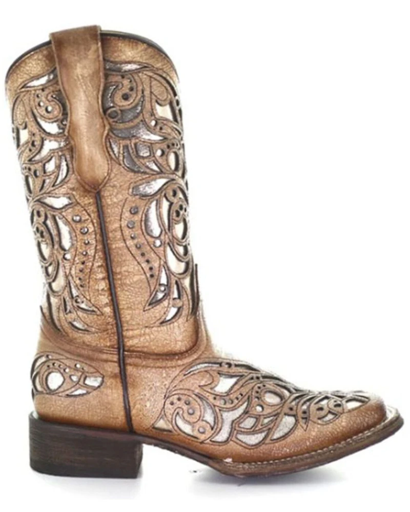 Corral Girls' Shiny Inlay Western Boots - Square Toe