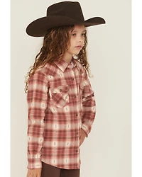 Wrangler Girls' Plaid Print Long Sleeve Snap Flannel Shirt
