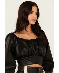 Beyond The Radar Women's Faux Leather Tie Back Crop Top