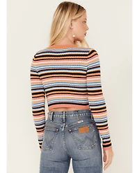 Beyond The Radar Women's Stripe Knit Cropped Cardigan Sweater