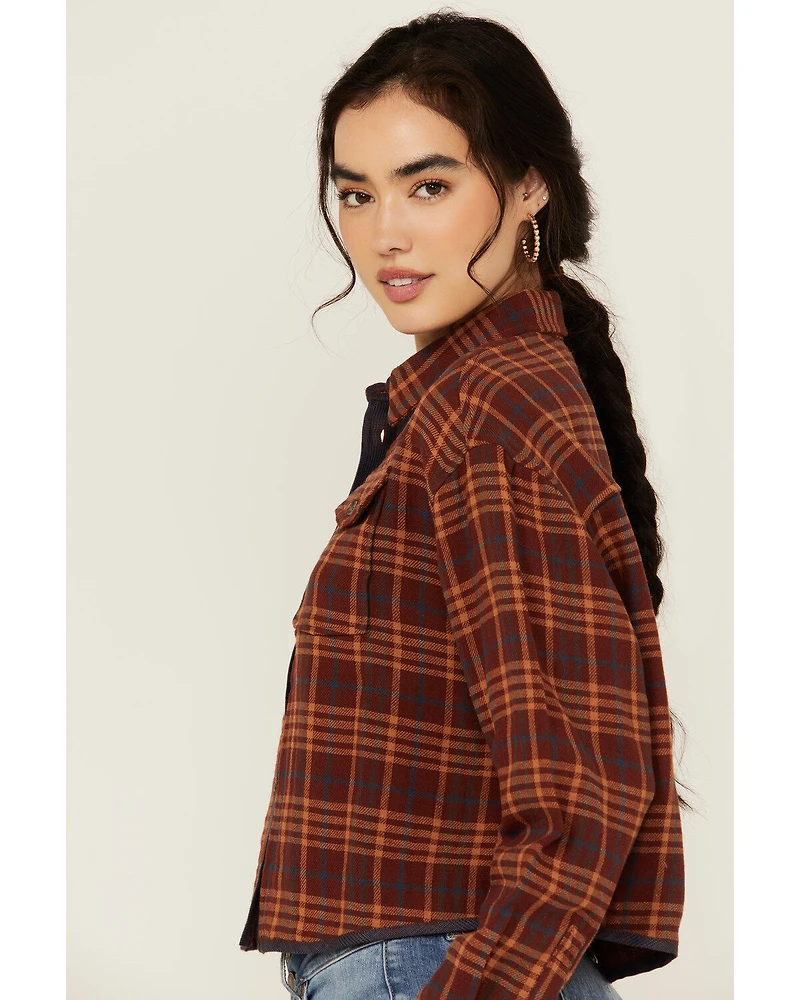 Cleo + Wolf Women's Chelsea Plaid Print Long Sleeve Button-Down Cropped Shirt