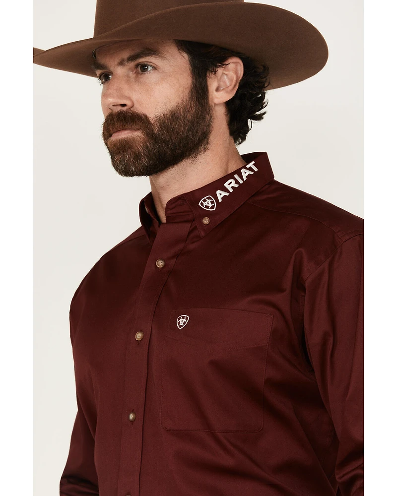 Ariat Men's Burgundy Team Logo Solid Twill Long Sleeve Western Shirt