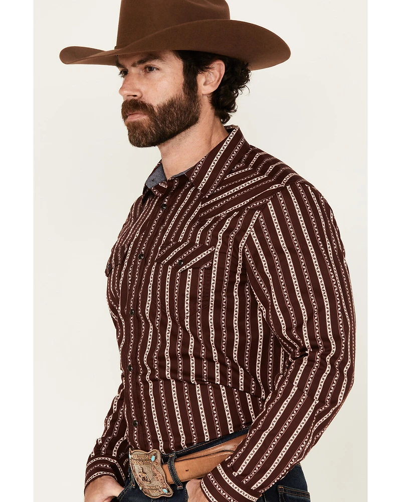 Cody James Men's Hansen Vertical Striped Wallpaper Print Long Sleeve Snap Western Shirt