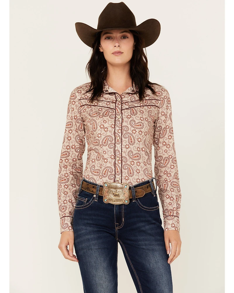 Rock & Roll Denim Women's Paisley Print Double Piping Long Sleeve Snap Western Shirt