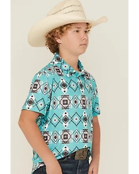 Hooey Boys' Southwestern Print Short Sleeve Button-Down Stretch Polo Shirt