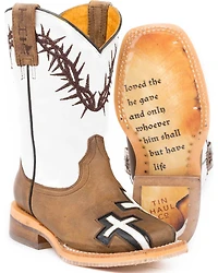 Tin Haul Boys' Tan Crosses Western Boots - Square Toe