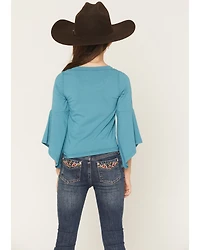 Shyanne Girls' Solid Studded Long Bell Sleeve Shirt