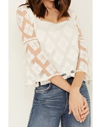 Shyanne Women's Diamond Embroidered Mesh Top