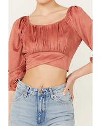 Beyond The Radar Women's Faux Suede Tie Back Top