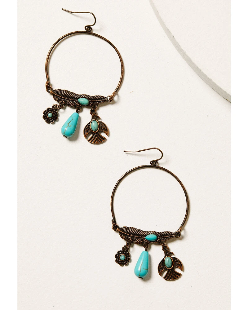 Shyanne Women's Mystic Skies Feather Hoop Charm Earrings