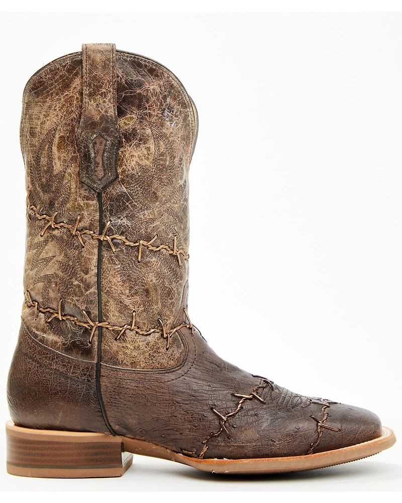 Corral Men's Exotic Ostrich Barbed Wire Western Boots - Broad Square Toe