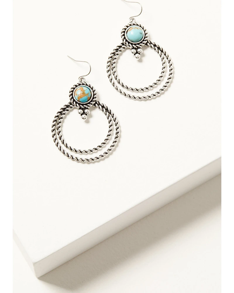 Shyanne Women's Double Hoop Turquoise-Toned Earrings