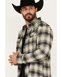 Moonshine Spirit Men's String Fellow Plaid Print Long Sleeve Snap Western Shirt