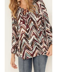 Shyanne Women's Printed Rayon Dobby Peasant Blouse