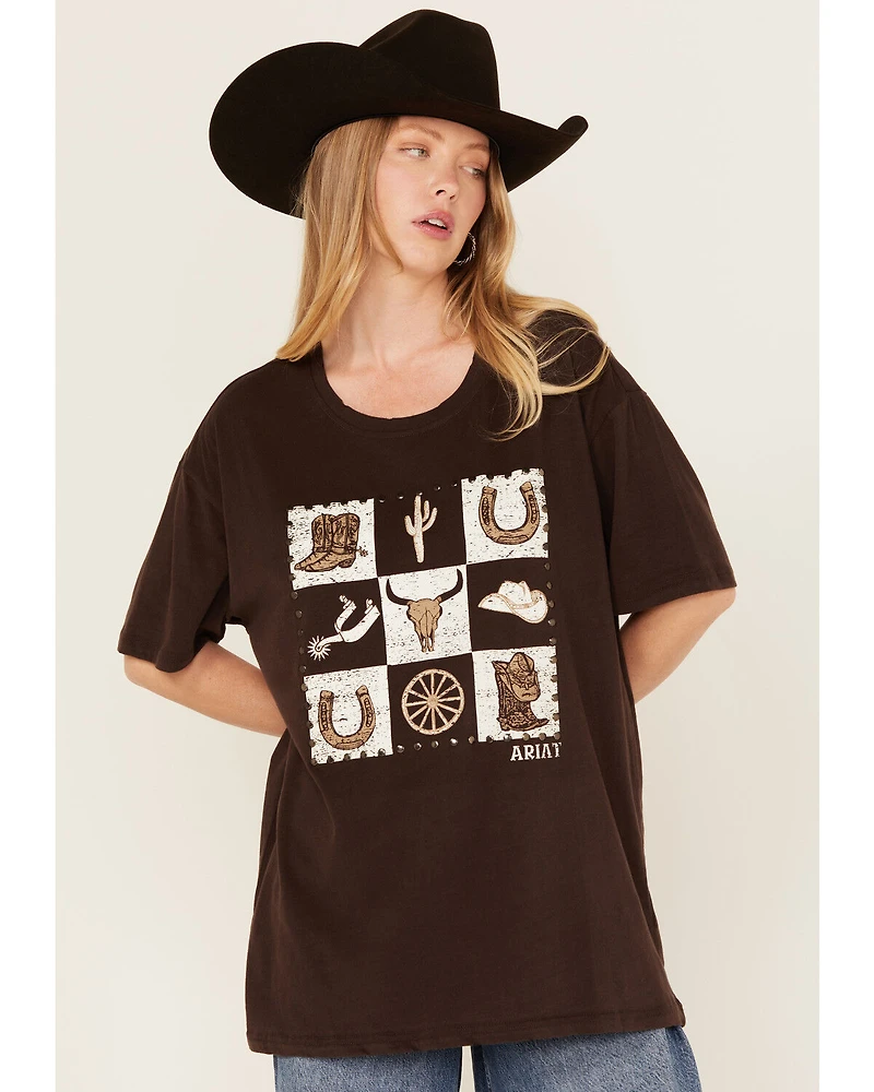 Ariat Women's Checkered Boyfriend Fit Short Sleeve Graphic Tee