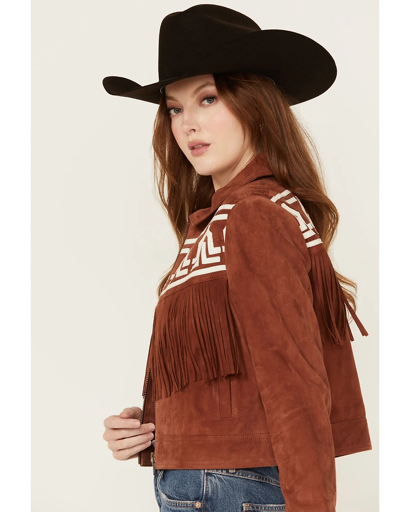 Shyanne Women's Embroidered Fringe Suede Jacket