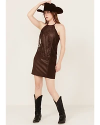 Wonderwest Women's Rain Drum Knotted Leather Slip Mini Dress