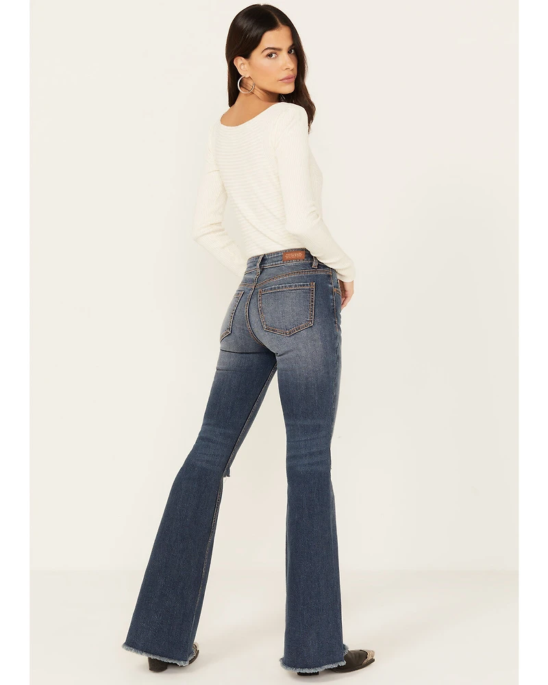 Shyanne Women's Sand Palm Medium Wash Mid Rise Stretch Flare Jeans
