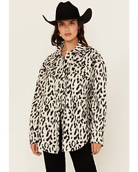 Fornia Women's Leopard Print Polar Fleece Shacket