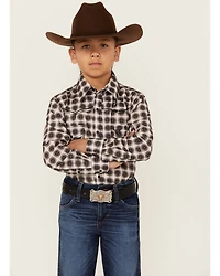 Cowboy Hardware Boys' Plaid Print Long Sleeve Snap Stretch Western Shirt