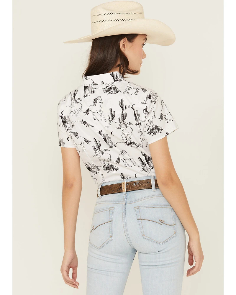 Wrangler Retro Women's Boot Barn Exclusive Horse Print Short Sleeve Snap Western Shirt