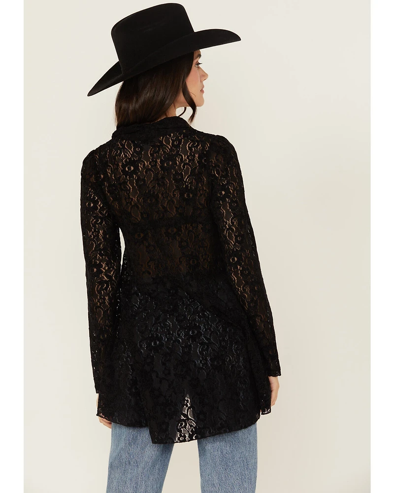 Beyond The Radar Women's Velvet Lace Long Sleeve Tunic