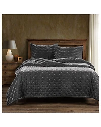 HiEnd Accents Slate Stella Faux Silk Velvet 3-Piece Queen Quilt Set