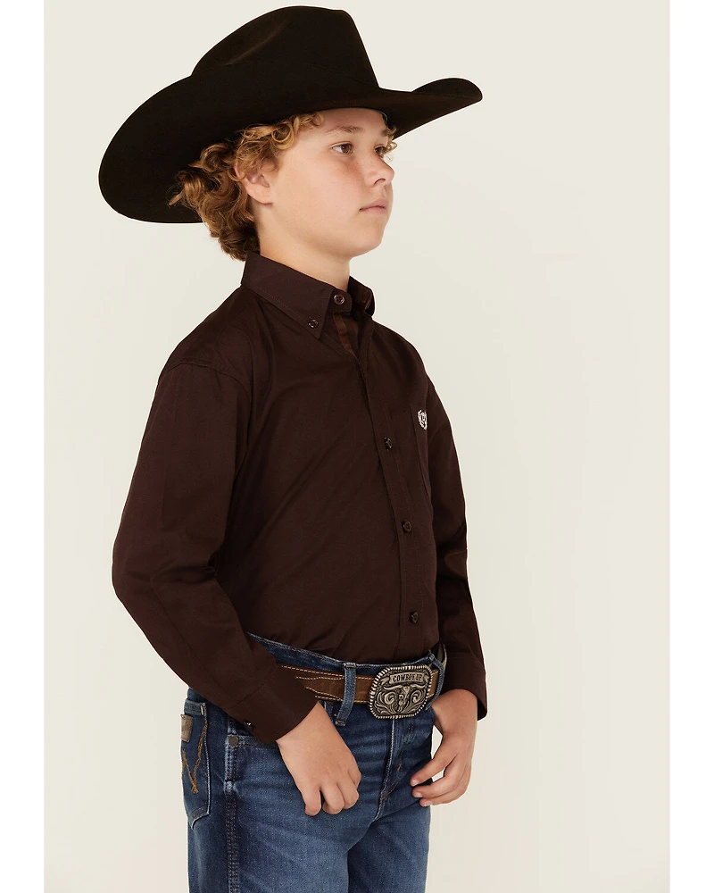 Panhandle Select Boys' Solid Long Sleeve Button-Down Stretch Western Shirt