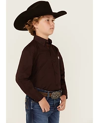 Panhandle Select Boys' Solid Long Sleeve Button-Down Stretch Western Shirt