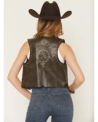 Fornia Women's Studded Floral Embroidered Vest
