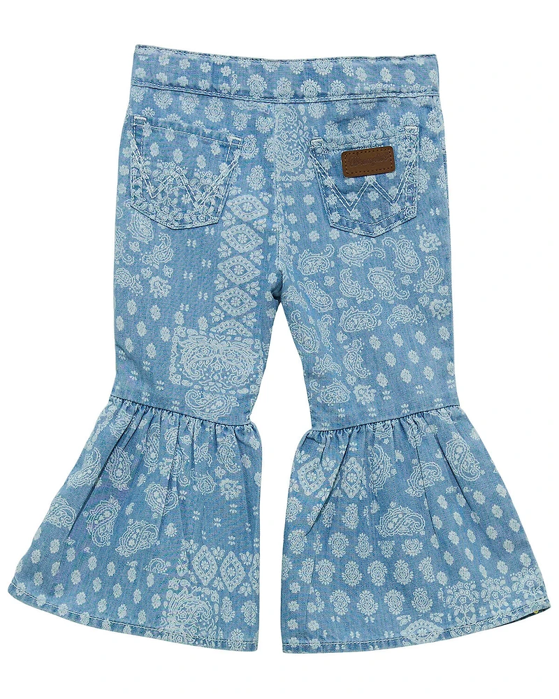 Wrangler Toddler Girls' Light Wash Bandana Print Flare Denim Jeans