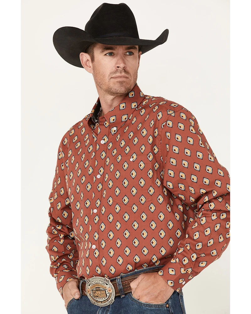 RANK 45® Men's Caballo Geo Print Long Sleeve Button-Down Western Shirt