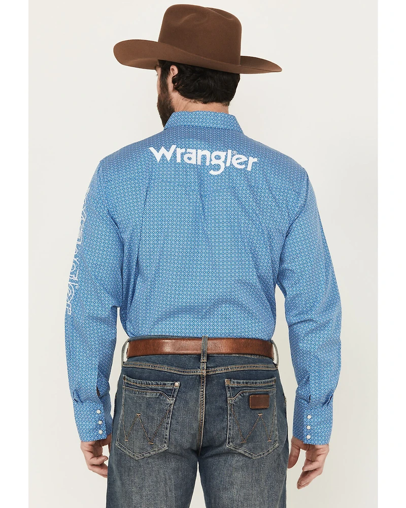 Wrangler Men's Geo Print Logo Long Sleeve Snap Western Shirt