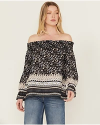 Wild Moss Women's Border Off The Shoulder Top