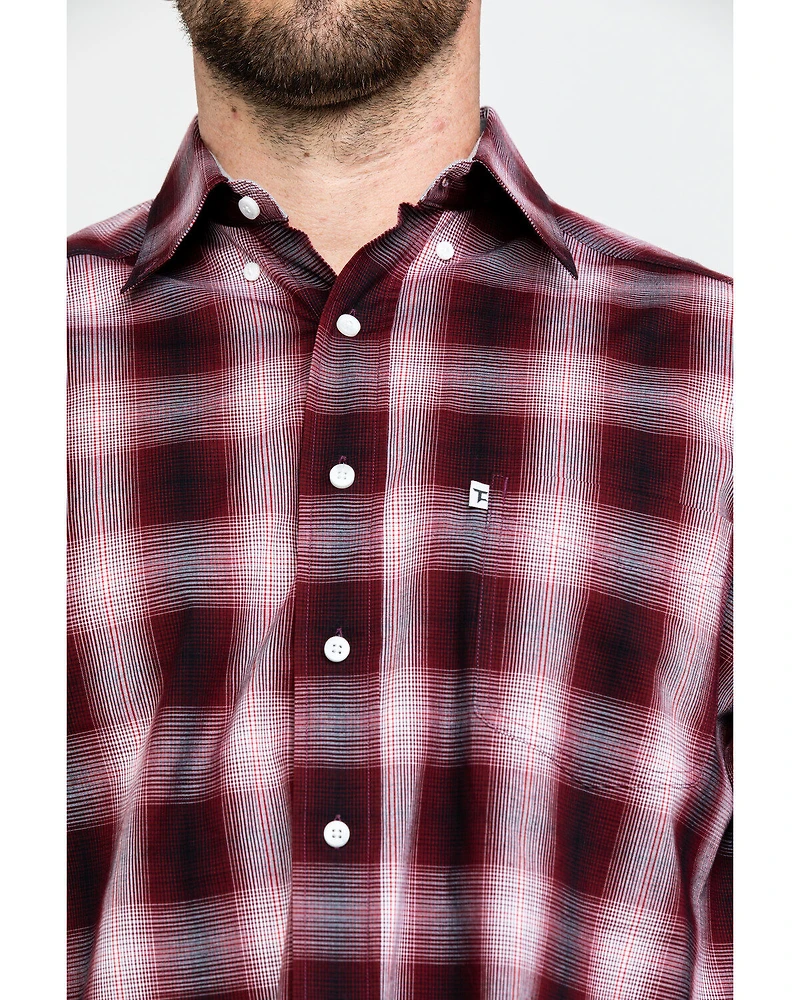 Tuf Cooper Men's Stretch Ombre Plaid Long Sleeve Western Shirt
