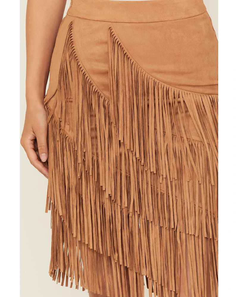 Idyllwind Women's Tina Faux Suede Fringe Mini Skirt