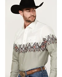 Wrangler Men's Checotah Border Print Long Sleeve Pearl Snap Western Shirt