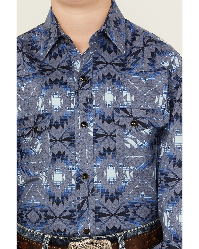 Rock & Roll Denim Boys' Bright Southwestern Print Long Sleeve Pearl Snap Western Shirt
