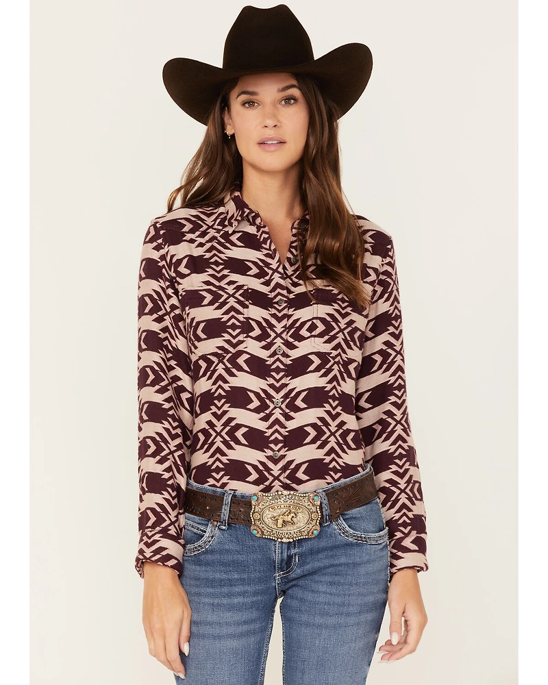 Ariat Women's Billie Jean Southwestern Jacquard Print Long Sleeve Button-Down Shirt