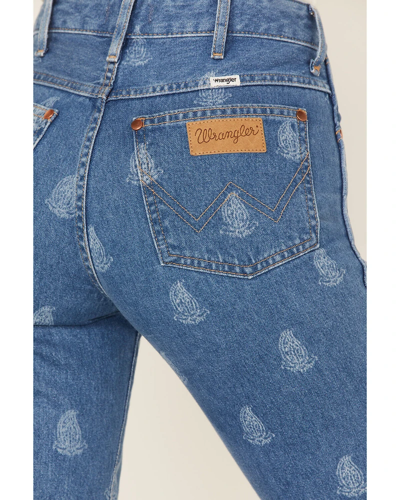 Wrangler Women's Medium Wash Paisley Print Westward High Rise Bootcut Jeans
