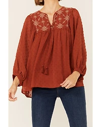 Flying Tomato Women's Embroidered Long Sleeve Peasant Top