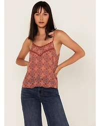 Wild Moss Women's Medallion Print Crochet Trim Cami