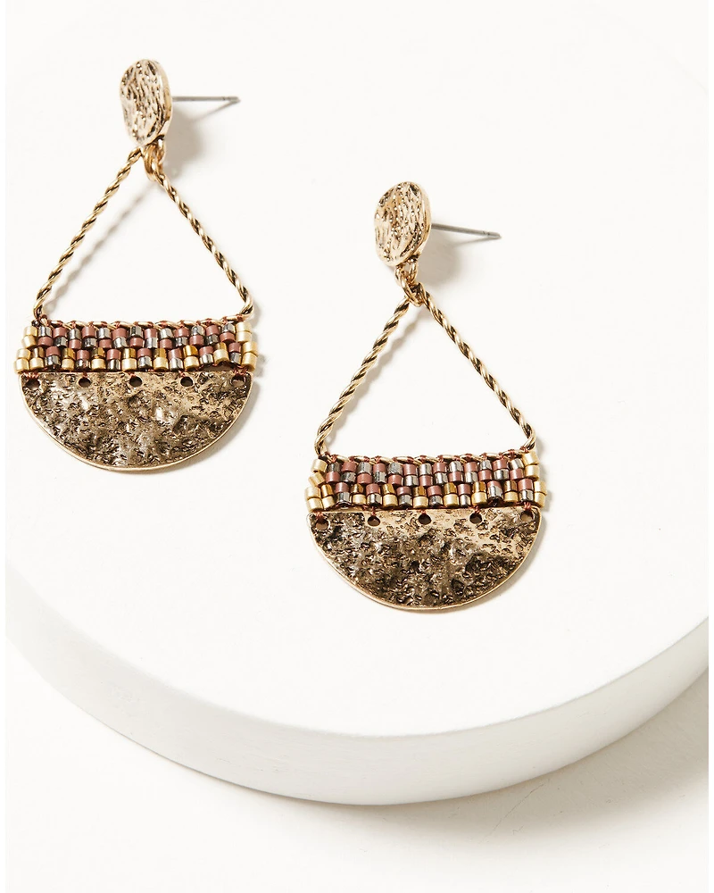 Shyanne Women's Summer Moon Antique Gold Teardrop Seed Bead Earrings