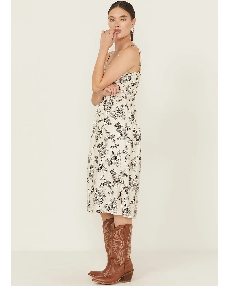 Wild Moss Women's Floral Print Smocked Midi Dress