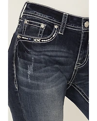 Grace LA Women's Medium Wash Mid Rise Geo Pocket Bootcut Stretch Denim Jeans